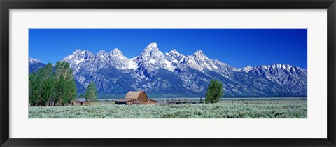 Framed Barn On Plain Before Mountains, Grand Teton National Park, Wyoming, USA Print