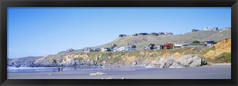 Framed Beach Houses On A Rocky Beach, Dillon Beach, California, USA Print