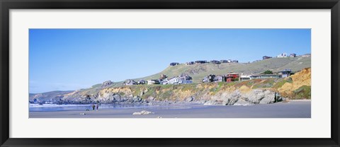 Framed Beach Houses On A Rocky Beach, Dillon Beach, California, USA Print