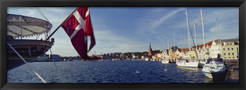 Framed Boats moored at the dock, Sonderborg, Denmark Print