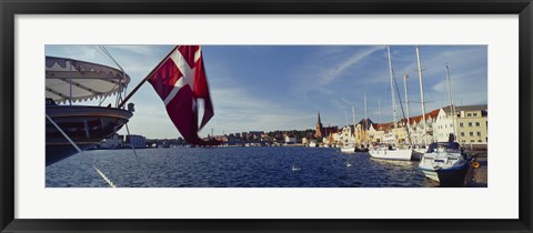 Framed Boats moored at the dock, Sonderborg, Denmark Print