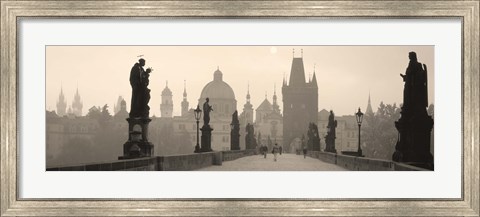 Framed Charles Bridge in the fog, Prague Czech Republic Print