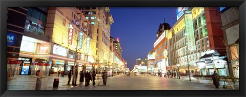 Framed Shops lit up at dusk, Wangfujing, Beijing, China Print