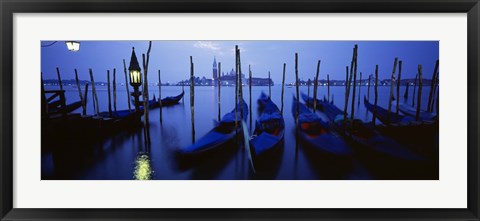 Framed Moored Gondolas at Night, Grand Canal, Venice, Italy Print