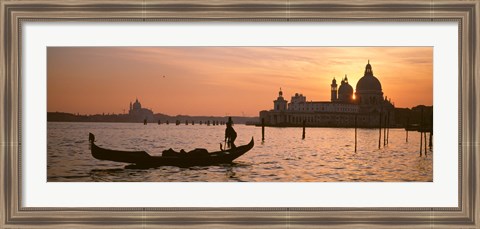 Framed Silhouette of a gondola in a canal at sunset, Santa Maria Della Salute, Venice, Italy Print