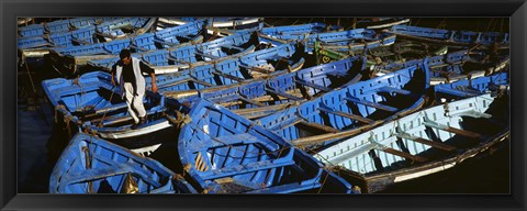 Framed High angle view of boats docked at a port, Essaouira, Morocco Print