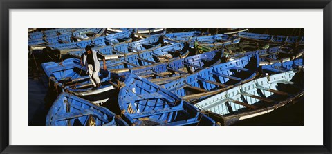 Framed High angle view of boats docked at a port, Essaouira, Morocco Print