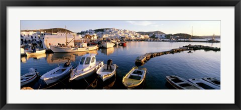 Framed Boats at the dock in the sea, Paros, Cyclades Islands, Greece Print