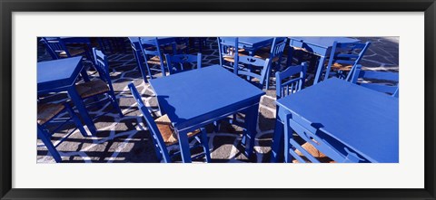 Framed High angle view of tables and chairs at a sidewalk cafe, Paros, Cyclades Islands, Greece Print