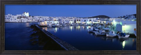 Framed Buildings lit up at night, Paros, Cyclades Islands, Greece Print
