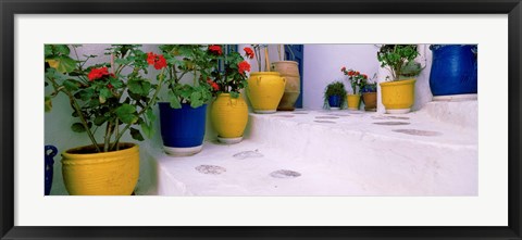 Framed Potted plants on steps, Mykonos, Cyclades Islands, Greece Print