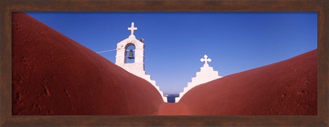 Framed Low angle view of a bell tower of a church, Mykonos, Cyclades Islands, Greece Print