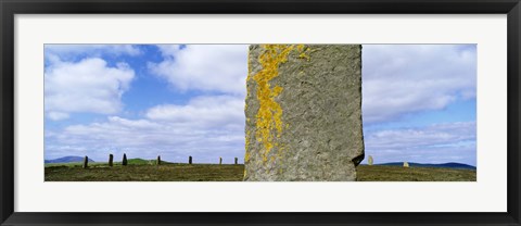 Framed Yellow markings on a pillar in the Ring Of Brodgar, Orkney Islands, Scotland, United Kingdom Print