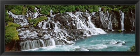 Framed Waterfall In A Forest, Hraunfoss Waterfall, Iceland Print