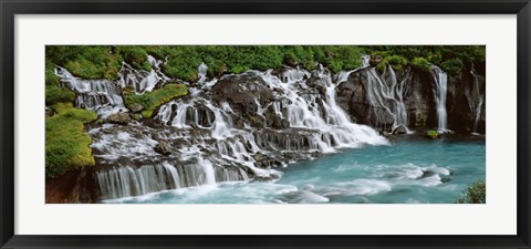 Framed Waterfall In A Forest, Hraunfoss Waterfall, Iceland Print