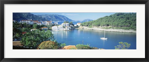 Framed High Angle View Of A Town On The Waterfront, Cephalonia, Greece Print