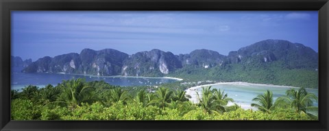 Framed Thailand, Phi Phi Islands, Mountain range and trees in the island Print