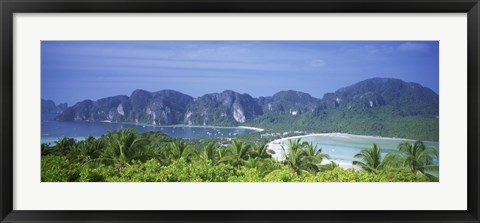 Framed Thailand, Phi Phi Islands, Mountain range and trees in the island Print