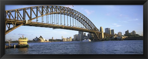 Framed Australia, New South Wales, Sydney, Sydney harbor, View of bridge and city Print