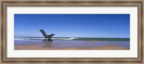 Framed Empty Chair On The Lake Side, Lake Michigan, Grand Haven, Michigan, USA Print