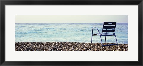 Framed Vacant Chair On The Beach, Nice, Cote De Azur, France Print