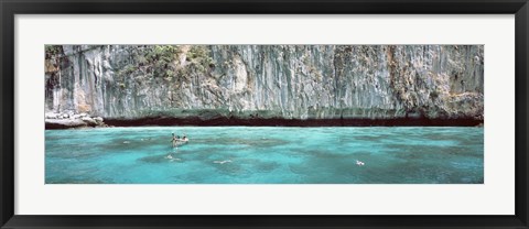 Framed High Angle View Of Three People Snorkeling, Phi Phi Islands, Thailand Print