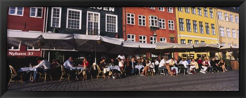 Framed Tourists In A Road Side Restaurant, Nyhavn, Copenhagen, Denmark Print