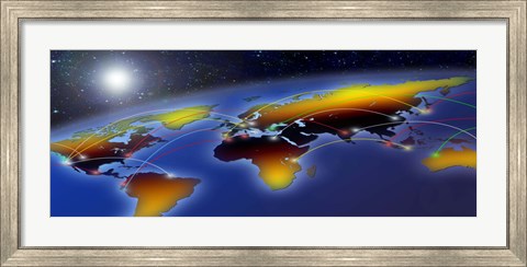 Framed Flight plan marked on a globe Print