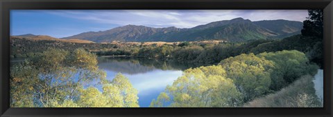 Framed Reflection of mountains in water, Lake Hayes, South Island New Zealand, New Zealand Print