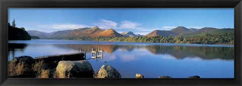 Framed Reflection of mountains in water, Derwent Water, Lake District, England Print