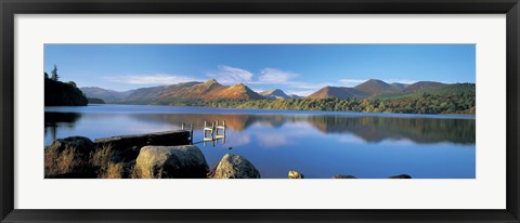 Framed Reflection of mountains in water, Derwent Water, Lake District, England Print