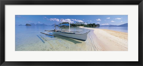 Framed Fishing boat moored on the beach, Palawan, Philippines Print