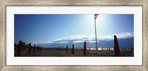 Framed Beach umbrella and beach chairs on the beach, Lignano Sabbiadoro, Italy Print