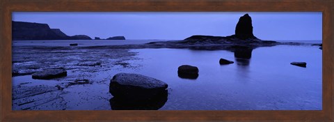 Framed Silhouette Of Rocks On The Beach, Black Nab, Whitby, England, United Kingdom Print