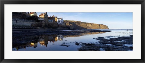 Framed Reflection Of Buildings In Water, Robin Hood&#39;s Bay, North Yorkshire, England, United Kingdom Print