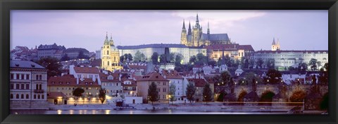 Framed Castle lit up at dusk, Hradcany Castle, Prague, Czech Republic Print