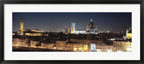 Framed Buildings lit up at night, Florence, Tuscany, Italy Print