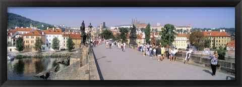 Framed Tourists walking on a bridge, Charles Bridge, Prague, Czech Republic Print