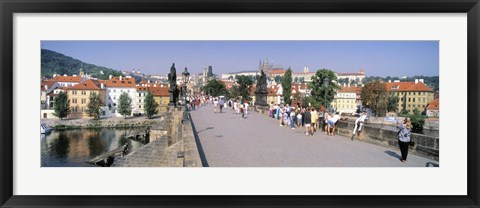 Framed Tourists walking on a bridge, Charles Bridge, Prague, Czech Republic Print