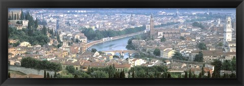 Framed High Angle View Of A City, Verona, Veneto, Italy Print