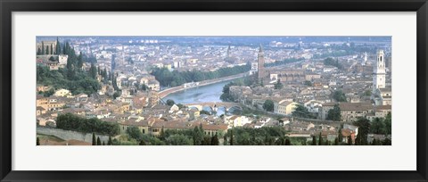 Framed High Angle View Of A City, Verona, Veneto, Italy Print