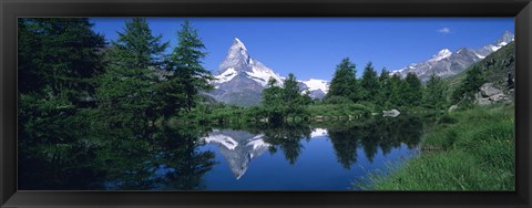 Framed Reflection of a snow covered mountain near a lake, Grindjisee, Matterhorn, Zermatt, Switzerland Print