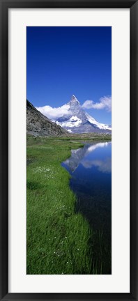 Framed Reflection Of Mountain In Water, Riffelsee, Matterhorn, Switzerland Print