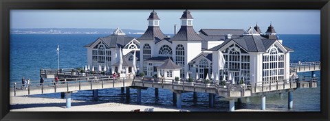 Framed Tourists On A Bridge, The Seebruecke, Sellin, Isle Of Ruegen, Germany Print