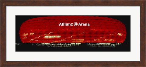 Framed Soccer Stadium Lit Up At Night, Allianz Arena, Munich, Germany Print