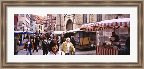 Framed Large Group Of People Walking On The Street, Baden-Wurttemberg, Tuebingen, Germany Print