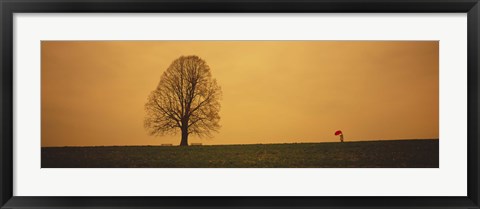 Framed Man standing with an umbrella near a tree, Baden-Wuerttemberg, Germany Print