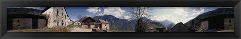 Framed Low angle view of mountains near a village, Navone Village, Blenio Valley, Ticino, Switzerland Print