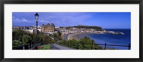 Framed High Angle View Of A City, Scarborough, North Yorkshire, England, United Kingdom Print