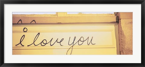 Framed Close-up of I love you written on a wall Print